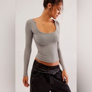 NWT FREE PEOPLE Intimately - Clean Slate Seamless Layering Top In Heather Grey